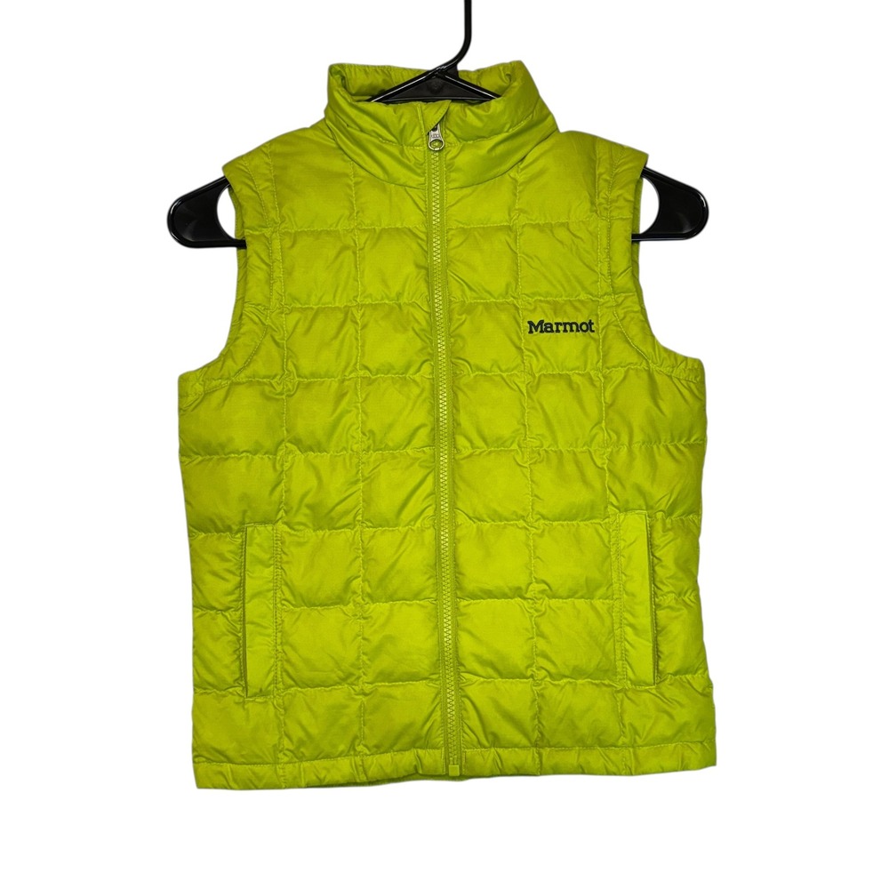 Marmot Quilted Puffer Vest Lime Green Kids‎ S/P/CH Youth Lightweight Full Zip